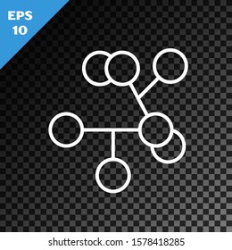 White line Molecule icon isolated on transparent dark background. Structure of molecules in chemistry, science teachers innovative educational poster.  Vector Illustration