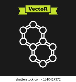 White line Molecule icon isolated on black background. Structure of molecules in chemistry, science teachers innovative educational poster.  Vector Illustration