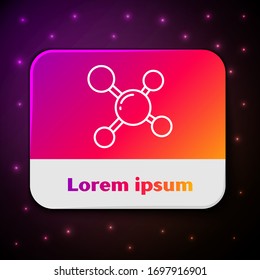 Icono de molécula de línea blanca aislado en fondo negro. Estructura de moléculas en la química, profesores de ciencias afiche educativo innovador. Botón de color Rectángulo. Ilustración vectorial