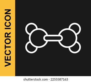 White line Molecule icon isolated on black background. Structure of molecules in chemistry, science teachers innovative educational poster.  Vector