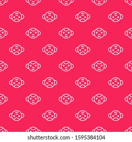 White line Monkey zodiac sign icon isolated seamless pattern on red background. Astrological horoscope collection.  Vector Illustration