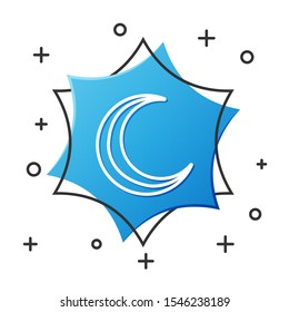 White line Moon  icon isolated on white background. Blue hexagon button. Vector Illustration