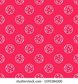 White line Moon icon isolated seamless pattern on red background.  Vector Illustration