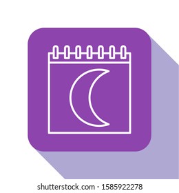 White line Moon phases calendar icon isolated on white background. Purple square button. Vector Illustration