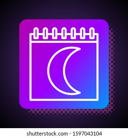 White line Moon phases calendar icon isolated on black background. Square color button. Vector Illustration