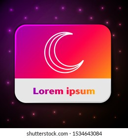 White line Moon and stars icon isolated on black background. Rectangle color button. Vector Illustration