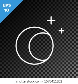 White line Moon and stars icon isolated on transparent dark background.  Vector Illustration