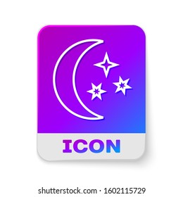 White line Moon and stars icon isolated on white background. Rectangle color button. Vector Illustration