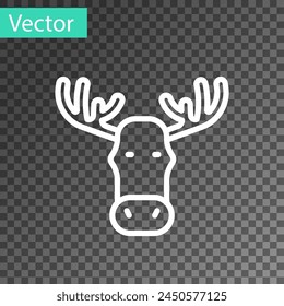 White line Moose head with horns icon isolated on transparent background.  Vector