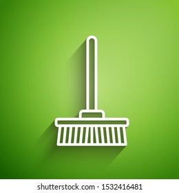 White line Mop icon isolated on green background. Cleaning service concept.  Vector Illustration