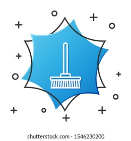 White line Mop icon isolated on white background. Cleaning service concept. Blue hexagon button. Vector Illustration