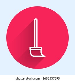 White line Mop icon isolated with long shadow. Cleaning service concept. Red circle button. Vector Illustration