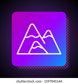 White line Mountains icon isolated on black background. Symbol of victory or success concept. Square color button. Vector Illustration