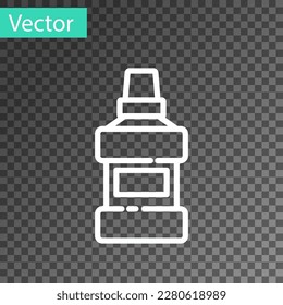 White line Mouthwash plastic bottle and glass icon isolated on transparent background. Liquid for rinsing mouth. Oralcare equipment.  Vector