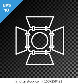 White line Movie spotlight icon isolated on transparent dark background. Light Effect. Scene, Studio, Show.  Vector Illustration