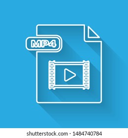 White line MP4 file document. Download mp4 button icon isolated with long shadow. MP4 file symbol.  Vector Illustration