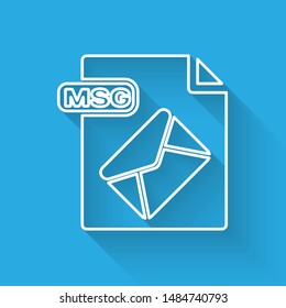 White line MSG file document. Download msg button icon isolated with long shadow. MSG file symbol.  Vector Illustration