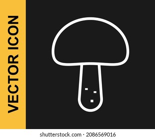 White line Mushroom icon isolated on black background.  Vector