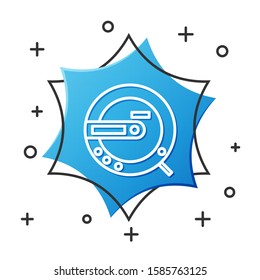 White line Music CD player icon isolated on white background. Portable music device. Blue hexagon button. Vector Illustration