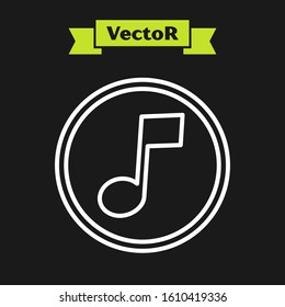 White line Music note, tone icon isolated on black background.  Vector Illustration