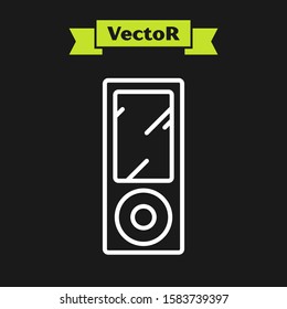 White line Music player icon isolated on black background. Portable music device.  Vector Illustration