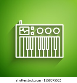 White line Music synthesizer icon isolated on green background. Electronic piano.  Vector Illustration