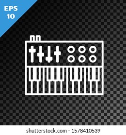 White line Music synthesizer icon isolated on transparent dark background. Electronic piano.  Vector Illustration