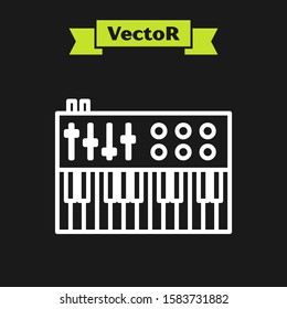 White line Music synthesizer icon isolated on black background. Electronic piano.  Vector Illustration