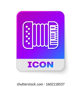 White line Musical instrument accordion icon isolated on white background. Classical bayan, harmonic. Rectangle color button. Vector Illustration