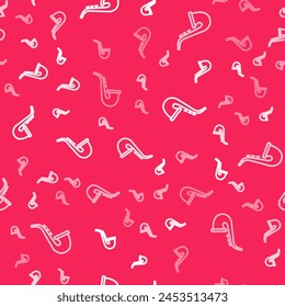 White line Musical instrument saxophone icon isolated seamless pattern on red background.  Vector