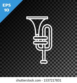 White line Musical instrument trumpet icon isolated on transparent dark background.  Vector Illustration