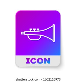 White line Musical instrument trumpet icon isolated on white background. Rectangle color button. Vector Illustration