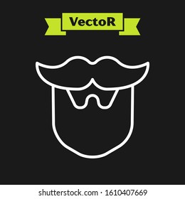 White line Mustache and beard icon isolated on black background. Barbershop symbol. Facial hair style.  Vector Illustration