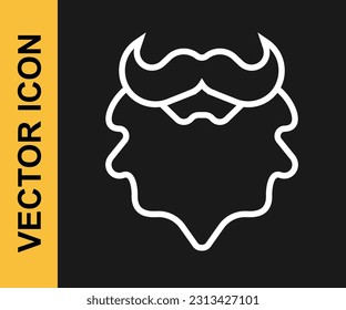 White line Mustache and beard icon isolated on black background. Barbershop symbol. Facial hair style.  Vector