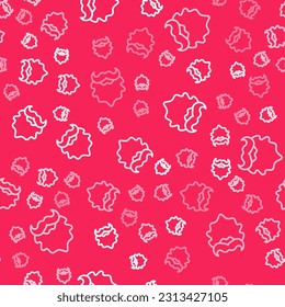 White line Mustache and beard icon isolated seamless pattern on red background. Barbershop symbol. Facial hair style.  Vector