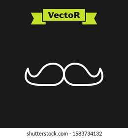 White line Mustache icon isolated on black background. Barbershop symbol. Facial hair style.  Vector Illustration