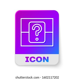 White line Mystery box or random loot box for games icon isolated on white background. Question box. Rectangle color button. Vector Illustration