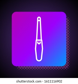 White line Nail file icon isolated on black background. Manicure tool. Square color button. Vector Illustration