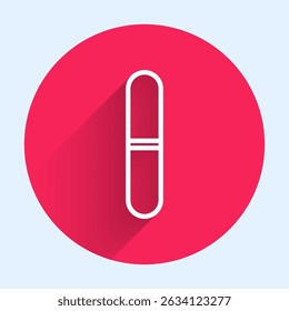 White line Nail file icon isolated with long shadow. Manicure tool. Red circle button. Vector