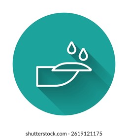 White line Nail manicure icon isolated with long shadow background. Green circle button. Vector