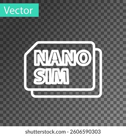 White line Nano Sim Card icon isolated on transparent background. Mobile and wireless communication technologies. Network chip electronic connection.  Vector