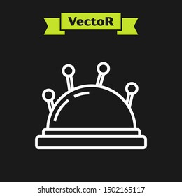 White line Needle bed and needles icon isolated on black background. Handmade and sewing theme.  Vector Illustration