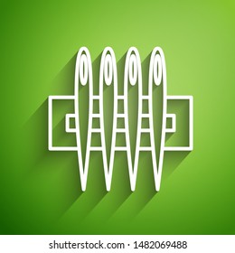 White line Needle for sewing icon isolated on green background. Tailor symbol. Textile sew up craft sign. Embroidery tool. Vector Illustration White line Needle for sewing icon isolated on green background. Tailor symbol. Textile sew up craft sign. Embroidery tool. Vector Illustration