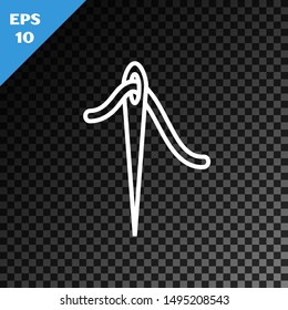 White line Needle for sewing with thread icon isolated on transparent dark background. Tailor symbol. Textile sew up craft sign. Embroidery tool.  Vector Illustration