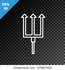 White line Neptune Trident icon isolated on transparent dark background.  Vector Illustration