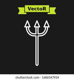 White line Neptune Trident icon isolated on black background.  Vector Illustration