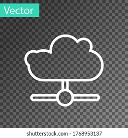 White line Network cloud connection icon isolated on transparent background. Social technology. Cloud computing concept. Vector