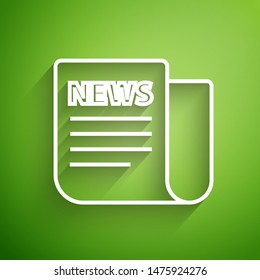 White line News icon isolated on green background. Newspaper sign. Mass media symbol. Vector Illustration White line News icon isolated on green background. Newspaper sign. Mass media symbol. Vector Illustration