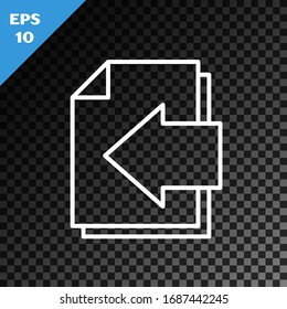 White line Next page arrow icon isolated on transparent dark background. Document file with arrow. Send document.  Vector Illustration