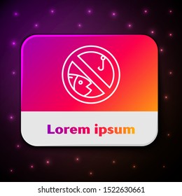 White line No fishing icon isolated on black background. Prohibition sign. Rectangle color button. Vector Illustration
